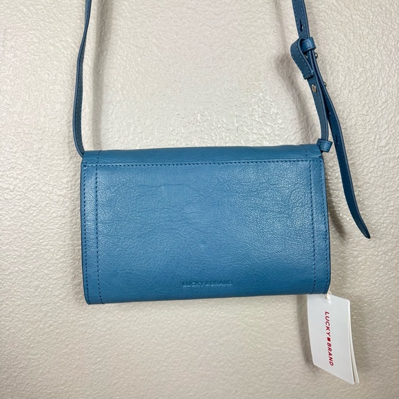 NWT Lucky Brand Ruth Leather Crossbody Organizer Bag dusty blue - Picture 4 of 14